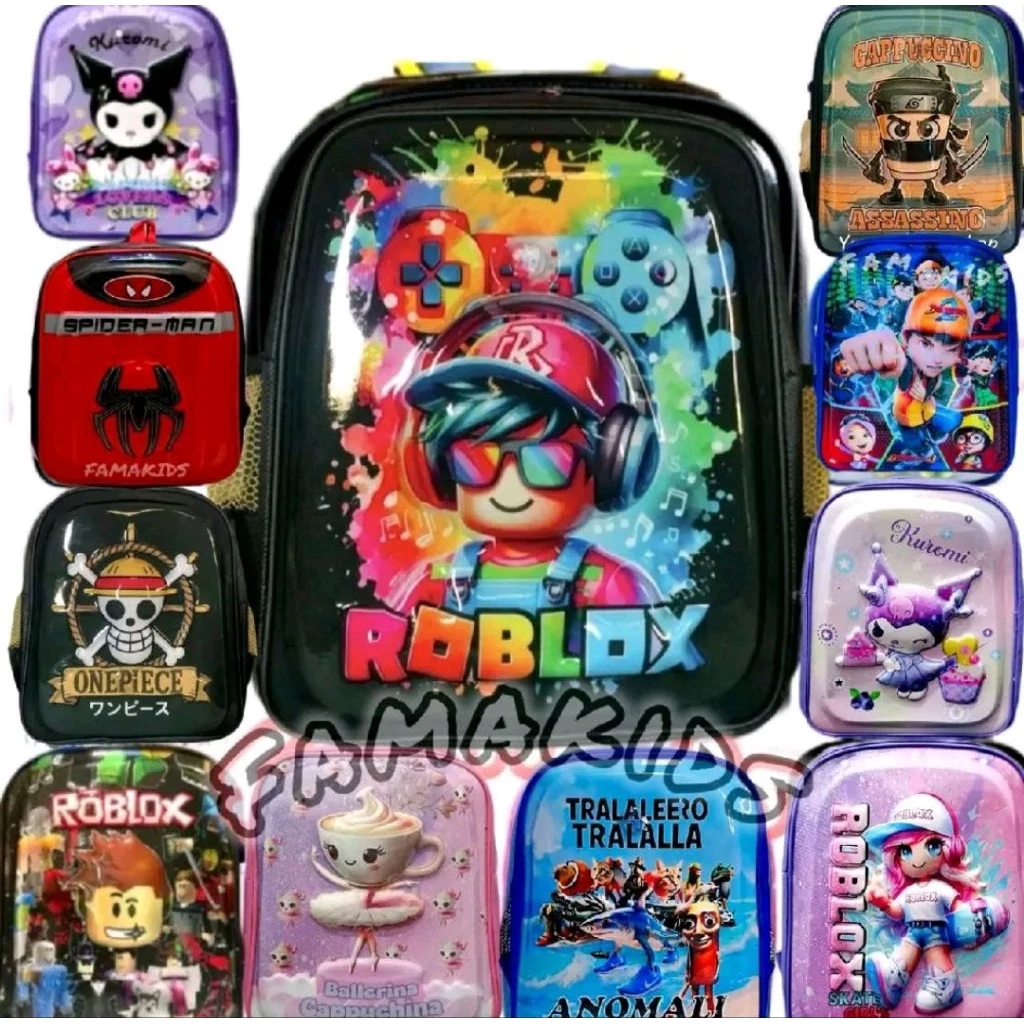 FAMAKIDS/TAS ANAK 3D TIMBUL LED Laki Laki SD TK PAUD KARAKTER KARTUN (DUA RUANG)