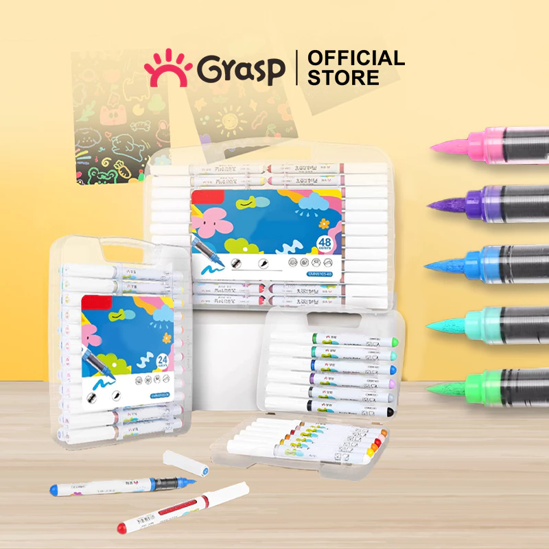 GRASP Marker Acrylic Brush Pen 12/24/36/48 Warna Spidol Akrilik Lentur Sketsa Seni MW003