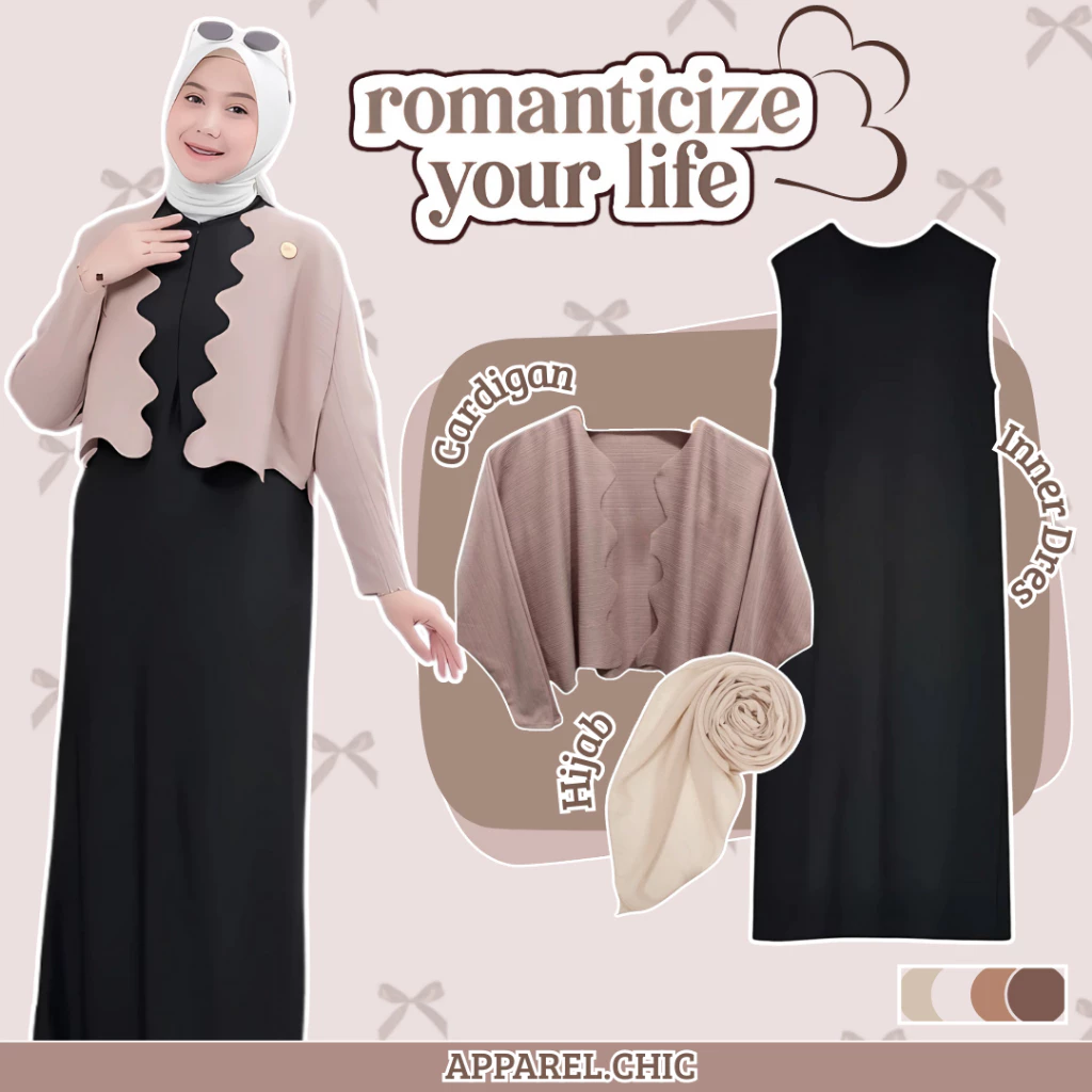 Outfit Set Korea Style Cardigan Wave Inner Dress Hijab AR32