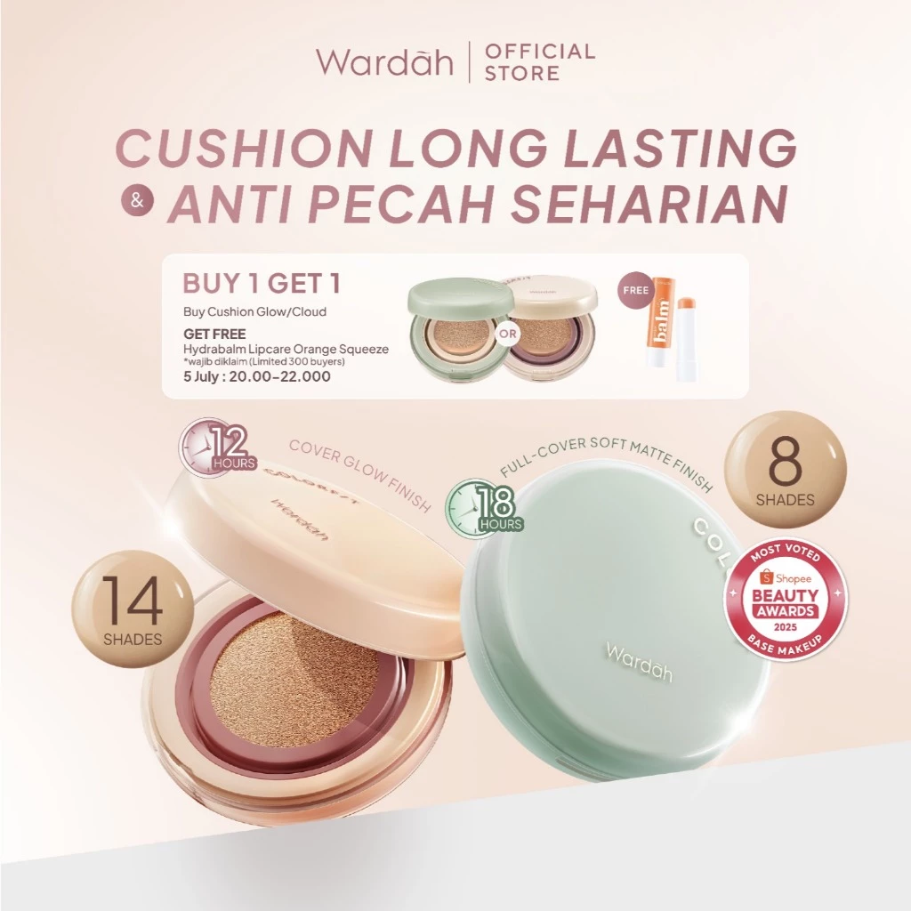 WARDAH Colorfit 5D Blur Cloud Cushion Matte Finish Tahan Lama Hingga 18 Jam - SPF 50 PA+, Nano-Hyaluron, dan CICA Menyamarkan Pori & Tekstur Wajah Menyatu Dengan Kulit Non Comedogenic - Tahan Lama dengan Bedak - Makeup