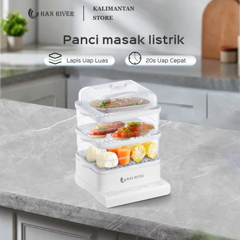 [Pengiriman dari Banjarmasin]HAN RIVER Panci Listrik 4 Tingkat/Kapasitas 24L/Rebus, Kukus, Hangat