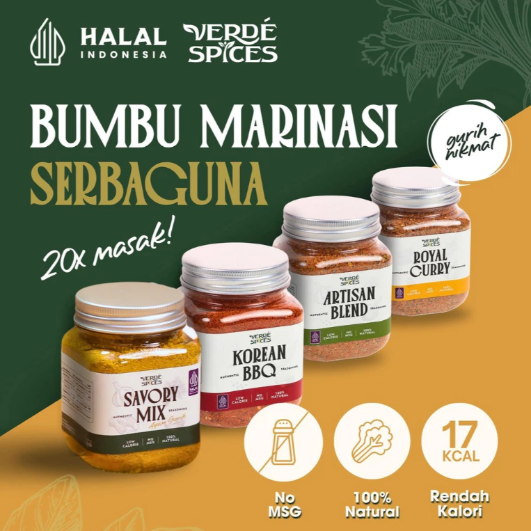 Verde Spices Healthy Dry Rub Bumbu Marinasi Diet Serbaguna Rendah Kalori BBQ - Botol Premium 100g