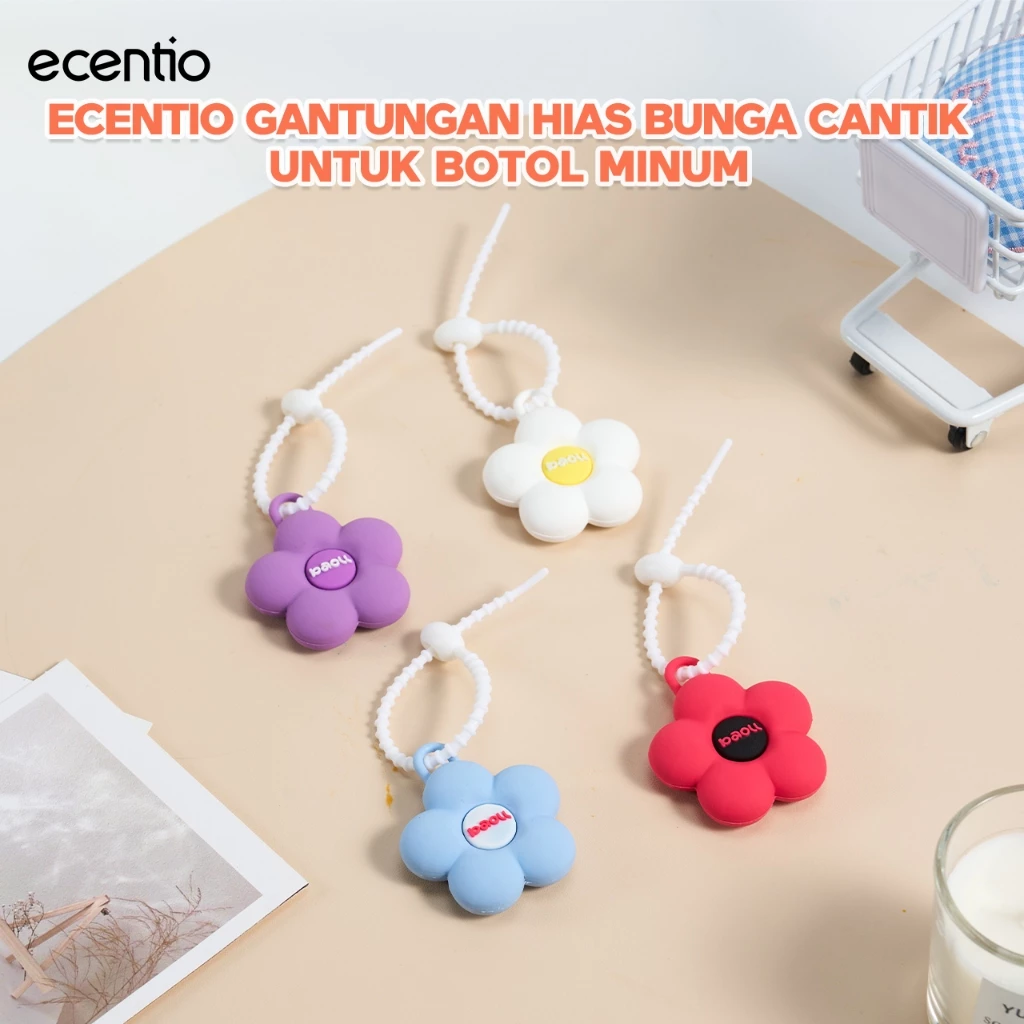 Ecentio Gantungan Hias Bunga PVC Aksesoris Botol Minum Karakter Lucu Tahan Lama Anti Pudar