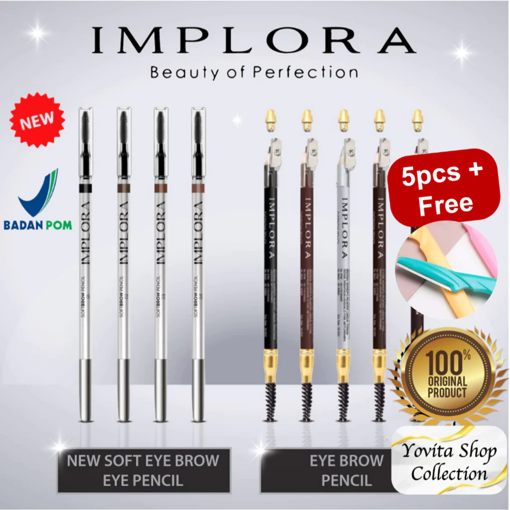 Implora Eyebrow Pencil 2 IN 1 (Easy to Clean) (PENSIL + SERUTAN + SIKAT) | Pensil Alis Implora 2 IN 1