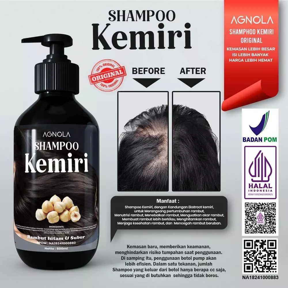 [ BPOM & HALAL ] Shampo Kemiri Penumbuh Rambut Cepat Anti Ketombe Penghilang Uban dan Rontok - 500ml TERLARIS & VIRAL