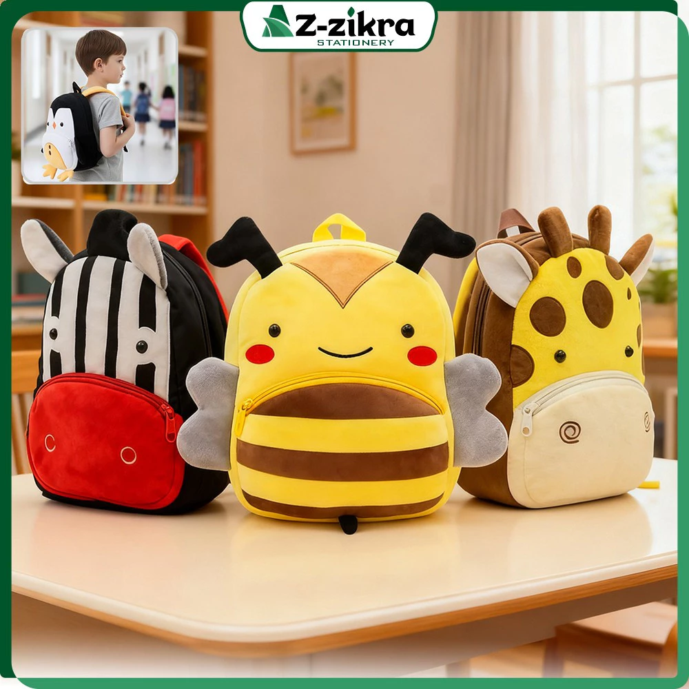 Tas Ransel Anak TK Karakter Binatang Animal Bahan Boneka / Ransel Anak TK / Paud Backpack Anak Karakter Hewan Az-Zikra Stationery T41