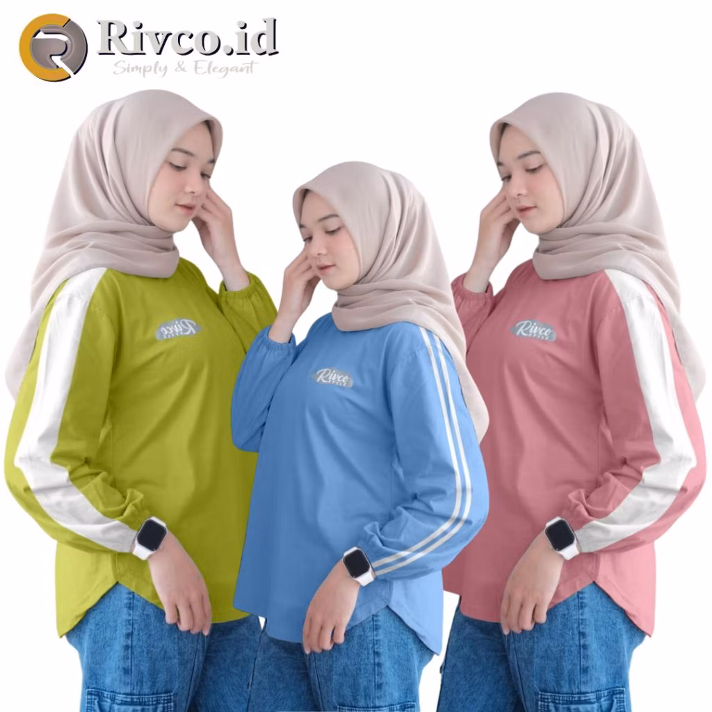 RIVCO Atasan Stripe Kaos Wanita Premium Lengan Panjang Jumbo Terbaru Korean Style Cotton Combed 24s