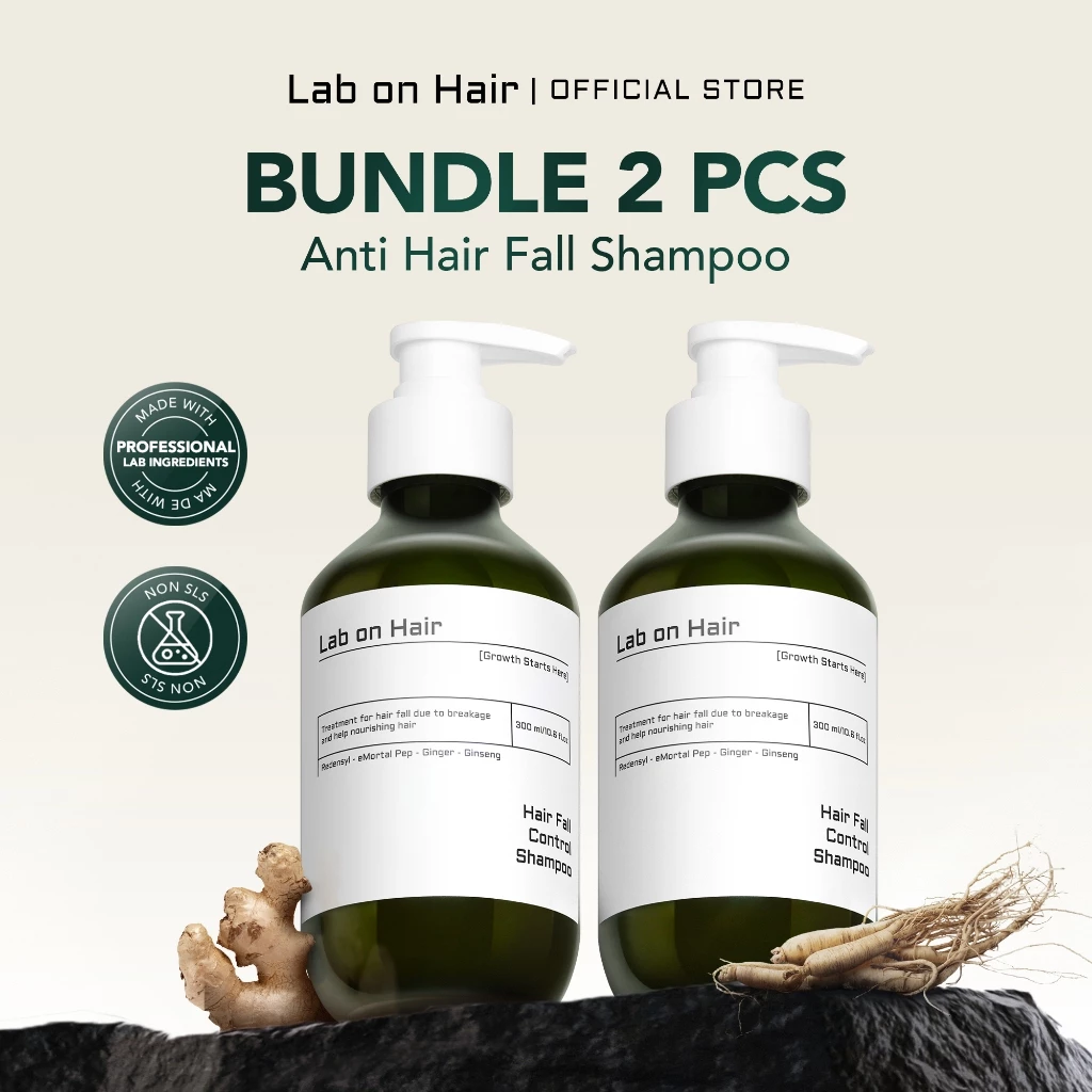 Lab on Hair Bundle 2 Shampoo Anti Hair Fall Shampoo - Sampo Perawatan Rambut Anti Rontok Anti Hair Fall Shampoo Mempercepat Pertumbuhan Rambut Membantu Revitalisasi Rambut Menjaga Kesehatan Kulit Kepala dengan Redensyl + eMortal Pep + Ginger + Ginseng