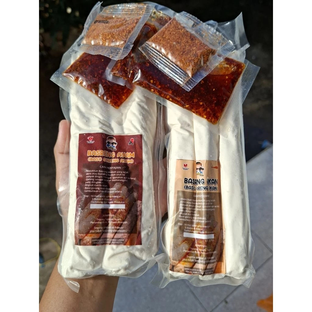 Basreng lontong Banjarmasin frozen chili oil + bubuk cabe (tahan suhu ruang 14 hari) isi 3 lonjor | standar dan jumbo