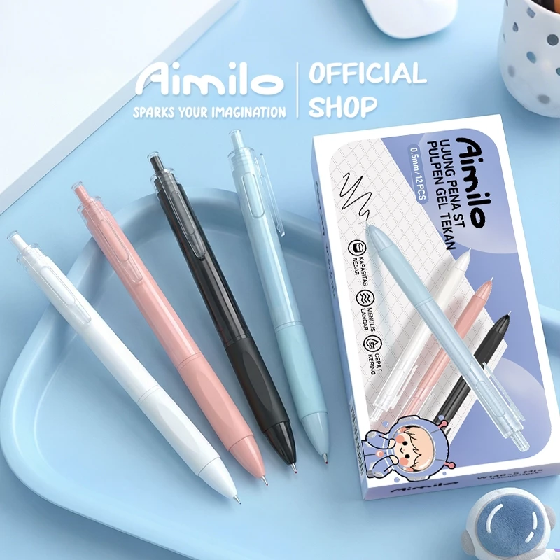 [READY] Aimilo Gel Pen Isi 12PCS Pulpen Gel Retractable 4 Warna 0.5mm