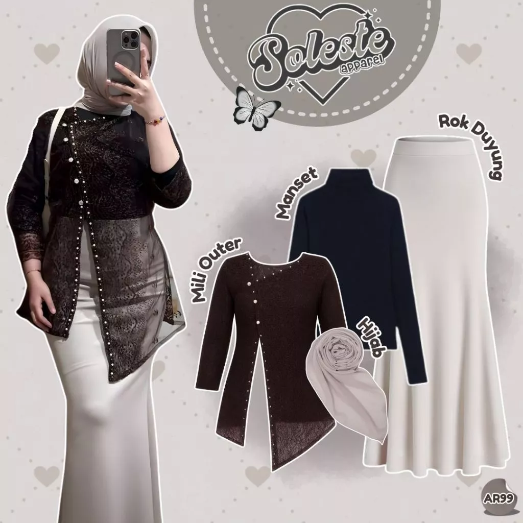 OOTD Kondangan Wanita ( Mili Outer+Rok Duyung+Manset+Hijab ) Outfit Hijab Simple Look Kekinian -AR99
