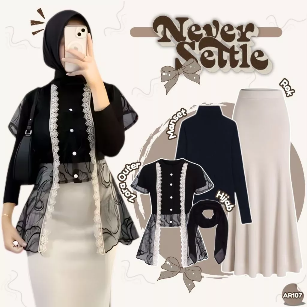 Outfit Kondangan Hijab Zora Outer Manset Rok Hijab OOTD AR107