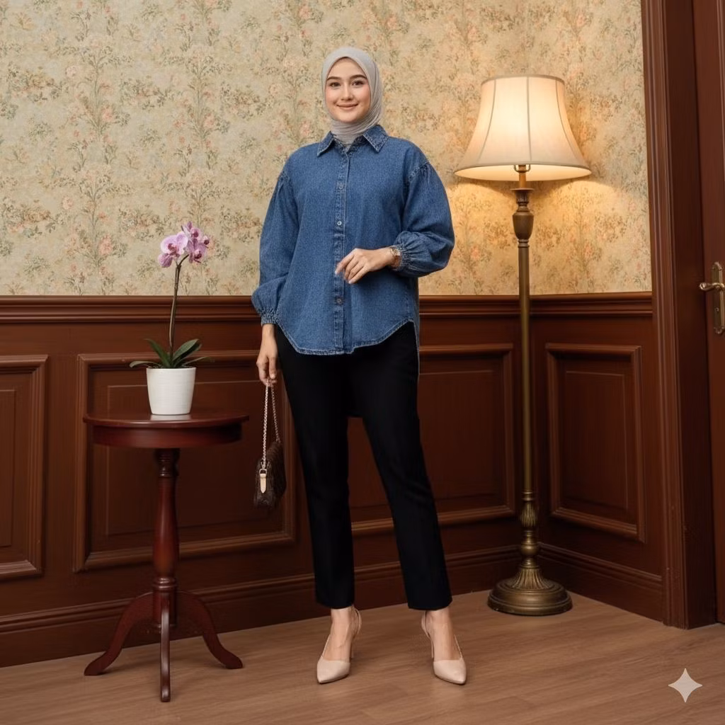 kemeja jeans wanita/kemeja oversize/kemeja wanita trend kekinian