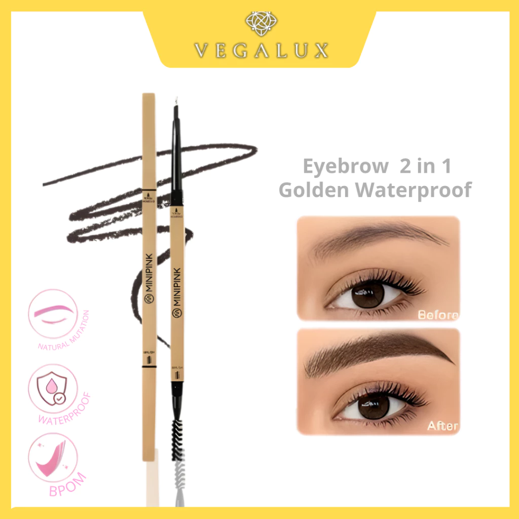 Eyebrow  2 in 1 Golden Waterproof Tahan Lama Double Head Pensil Alis MP044