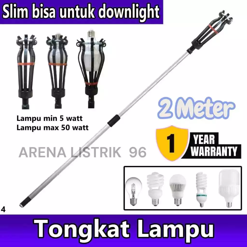 1 Set Stik Pengganti Lampu / Tongkat Pengganti Lampu 8 Jari Jumbo 5- 50 watt 2 Meter