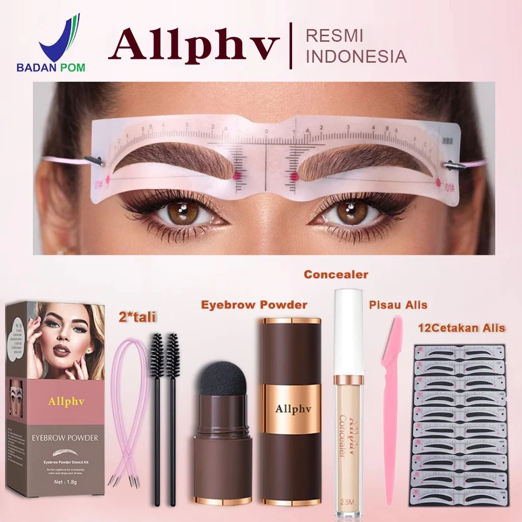[BPOM] ALLPHV Eyebrow Powder Waterproof 4 Colors Cetakan Alis GRATIS 12 Cetak Alis + Pisau Alis