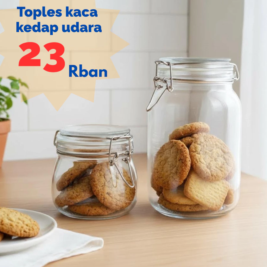 Toples Kaca Kedap Udara Aesthetic Airtight Glass Jar Minimalis Japandi Style -  530ml 1.5L