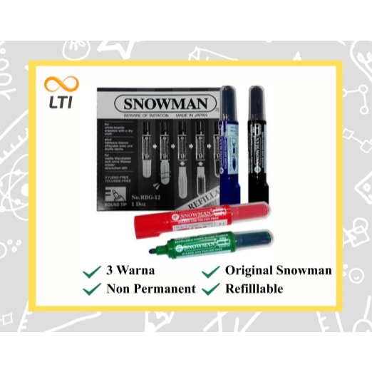 [ Per PCS ] Snowman Spidol Refillable Whiteboard Marker ( RBG ) / Spidol Snowman Refil isi Ulang Tabung Untuk Papan Tulis - PAHE ( PAKET HEMAT )