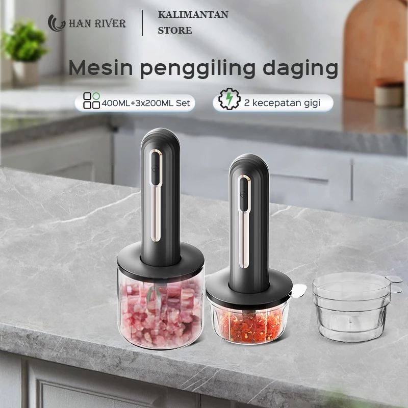 [Pengiriman dari Banjarmasin]HAN RIVER Blender/400ML+3*200ML Penghalus Daging & Bumbu/Chopper Mini