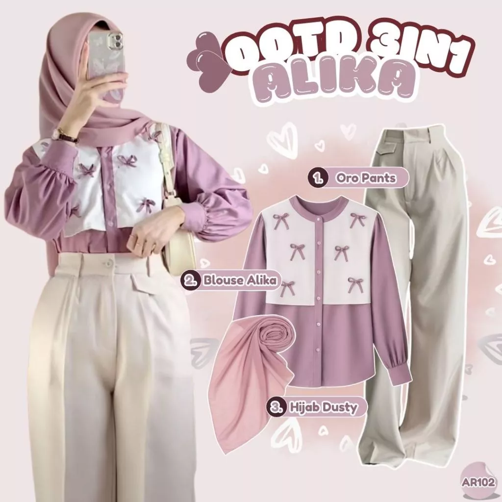 OOTD Wanita Korea Blouse Alika Oro Pants Hijab Kantor AR102