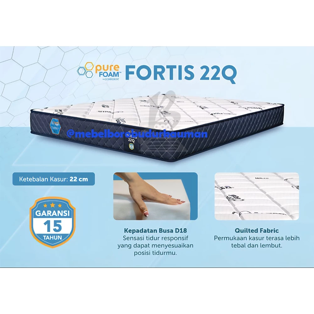 Comforta bed kasur FORTIS 22Q-22cm- Pure Foam matras standard kniting quilting-garansi 15 tahun