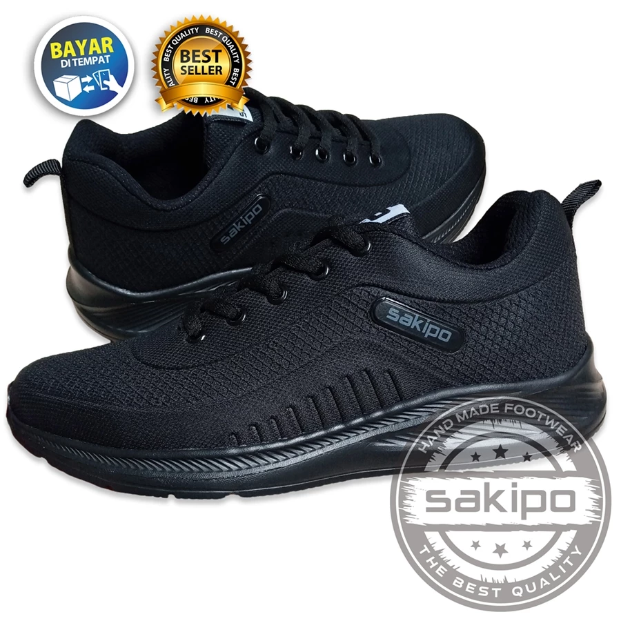 Sepatu Sekolah Hitam SD SMP SMA SMK Kuliah Sepatu Olahraga Jogging Ringan Bertali Hitam Sakipo