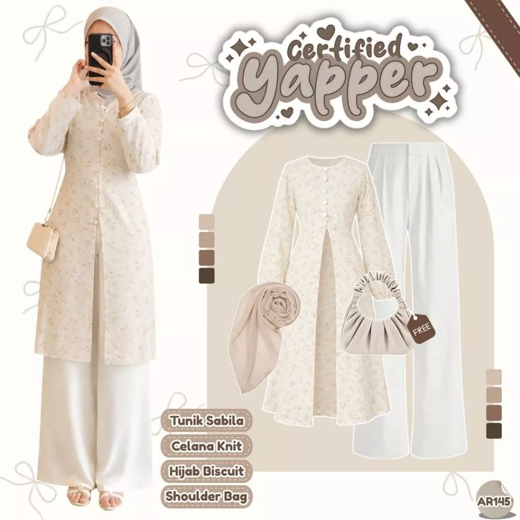 Outfit Wanita 4In1 Cantik Tunik Sabila Celana Knit Hijab AR145
