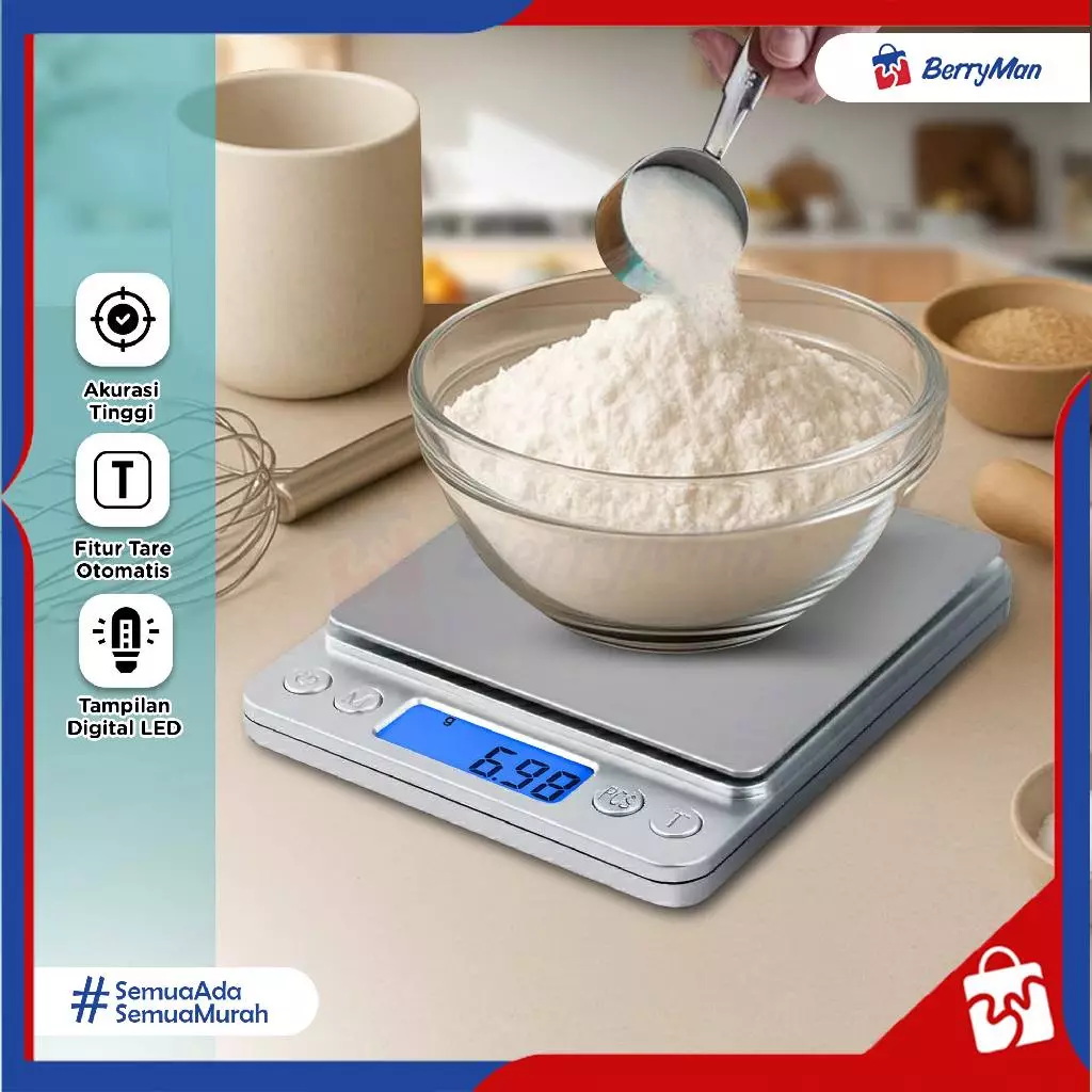 Timbangan Dapur Digital Mini 3 Kg LED Display Akurat Presisi 0.1 Gram Electronic Kitchen Scale I2000
