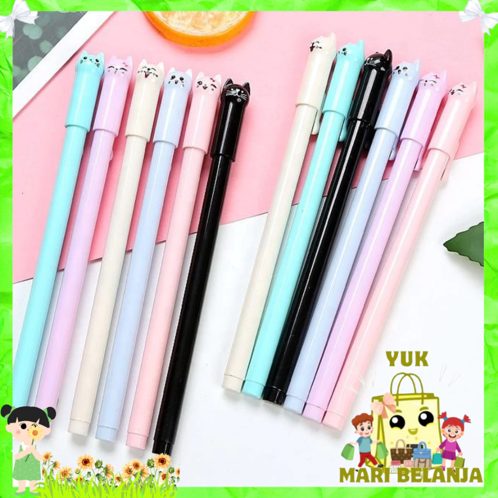 YMB Pena Karakter Meow Kucing Lucu Pulpen Karakter Gel Imut Pulpen Gel Pena