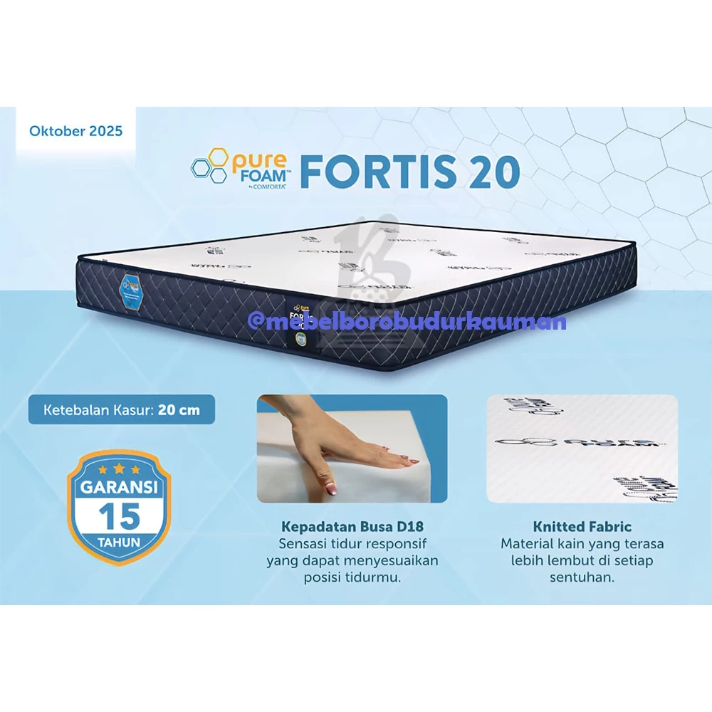 Comforta bed kasur FORTIS 20 Pure Foam matras standard kniting quilting garansi 15 tahun tebal 20 cm