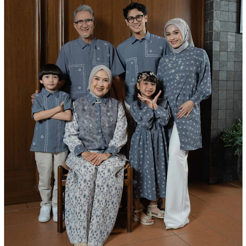 Mayoutfit Biha Pattern Sarimbit Lebaran Denimblue Series untuk keluarga
