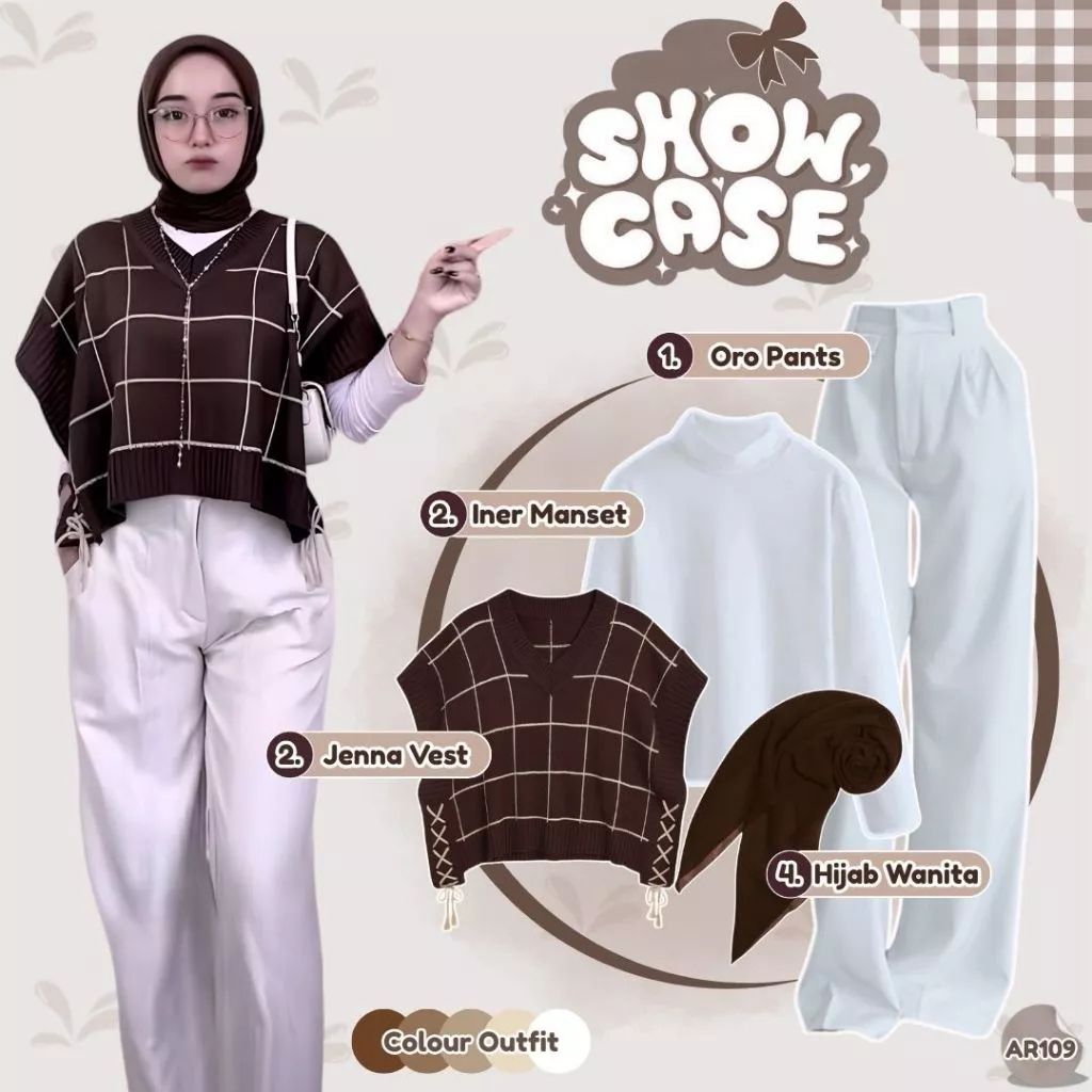 Setelan Wanita Jenna Vest Oro Pants Manset Hijab Casual Elegant AR109