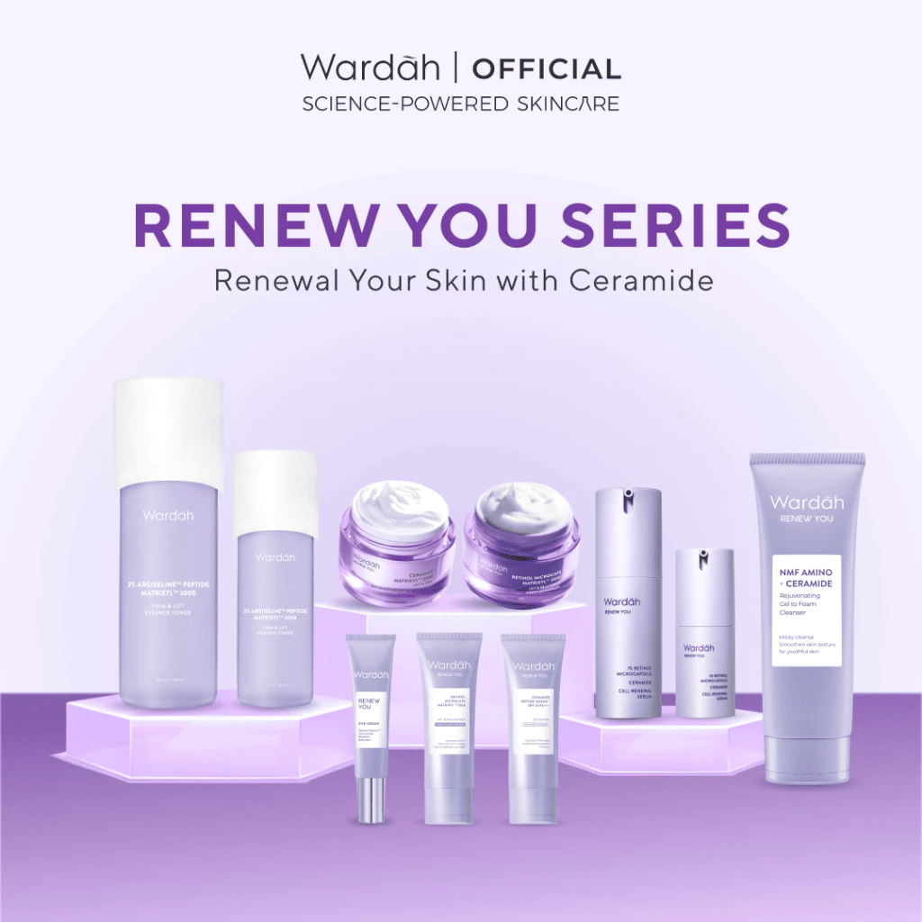 WARDAH Renew You Series Lengkap - Skin Renewal, Membantu Melembabkan Kulit, Menyamarkan Kerutan dan Garis Halus, Mengencangkan Kulit, Meratakan Warna Kulit, Menyamarkan Bekas Jerawat - Cleanser, Toner, Serum, Eye Cream, Day & Night Moisturizer - Skincare