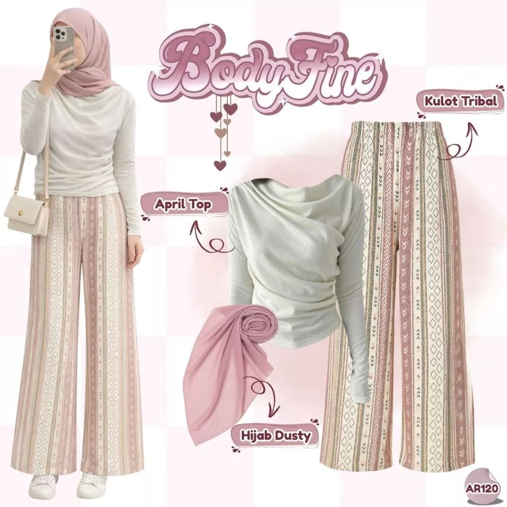 One Set Simple Style April Knit Kulot Hommy Hijab Dusty AR120