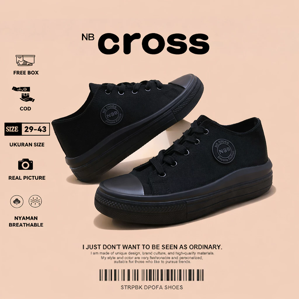NBCROSS Sepatu Pria Sneakers Sekolah Anak Laki-Laki Sepatu Hitam Sepatu Running Shoes