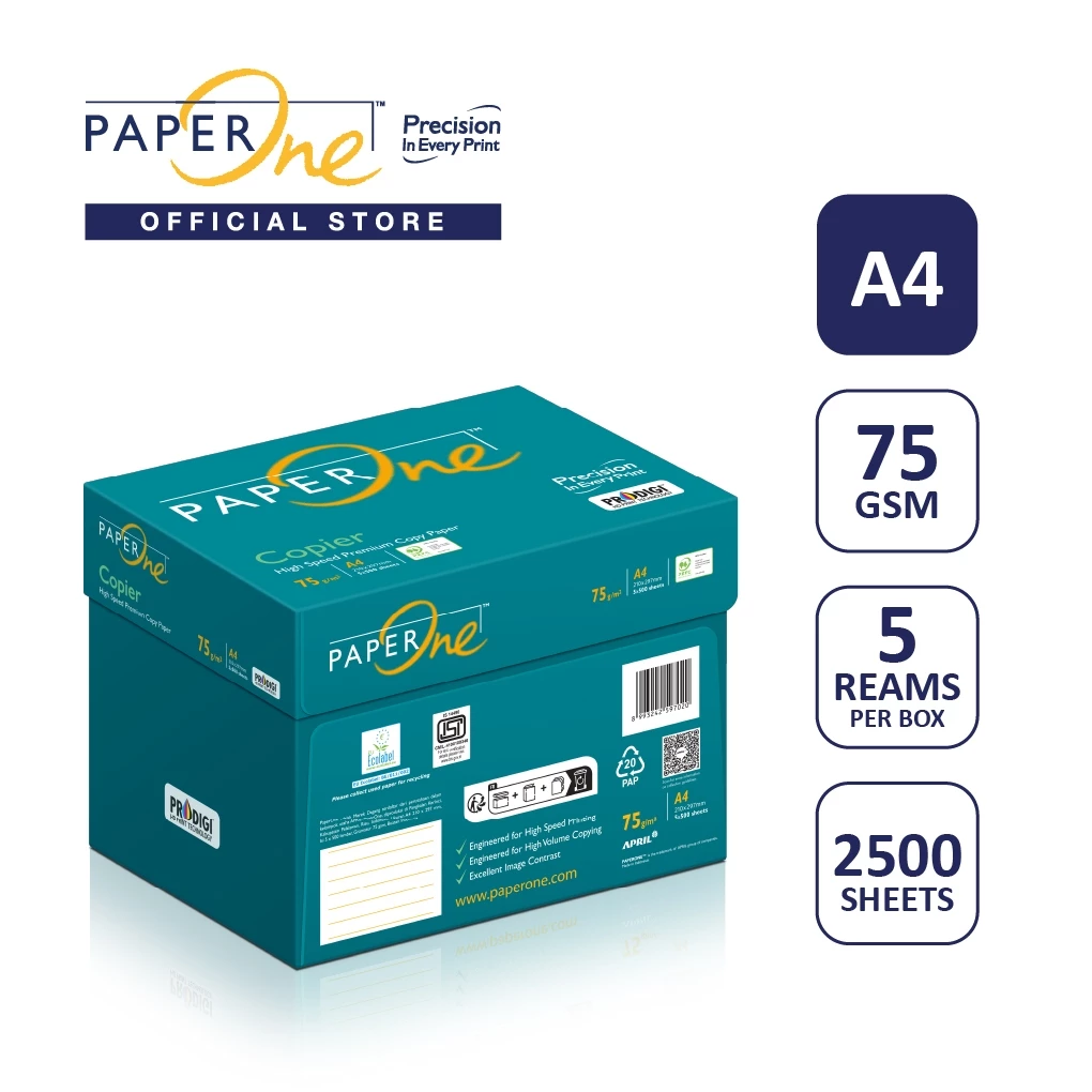 PaperOne Kertas A4 75gr Copier 1 Box (2500 lembar) Kertas HVS A4 Kertas Fotocopy