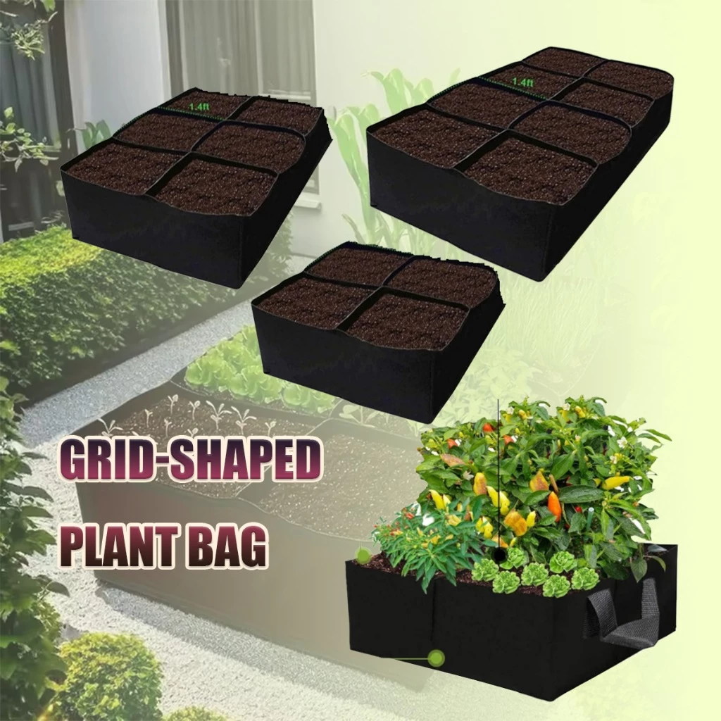 Pot Sayuran Garden Fabric Raised Planting Grow Bag Rectangular Garden Bed Breathe Flower Planter Pot 4/6/8 Grids