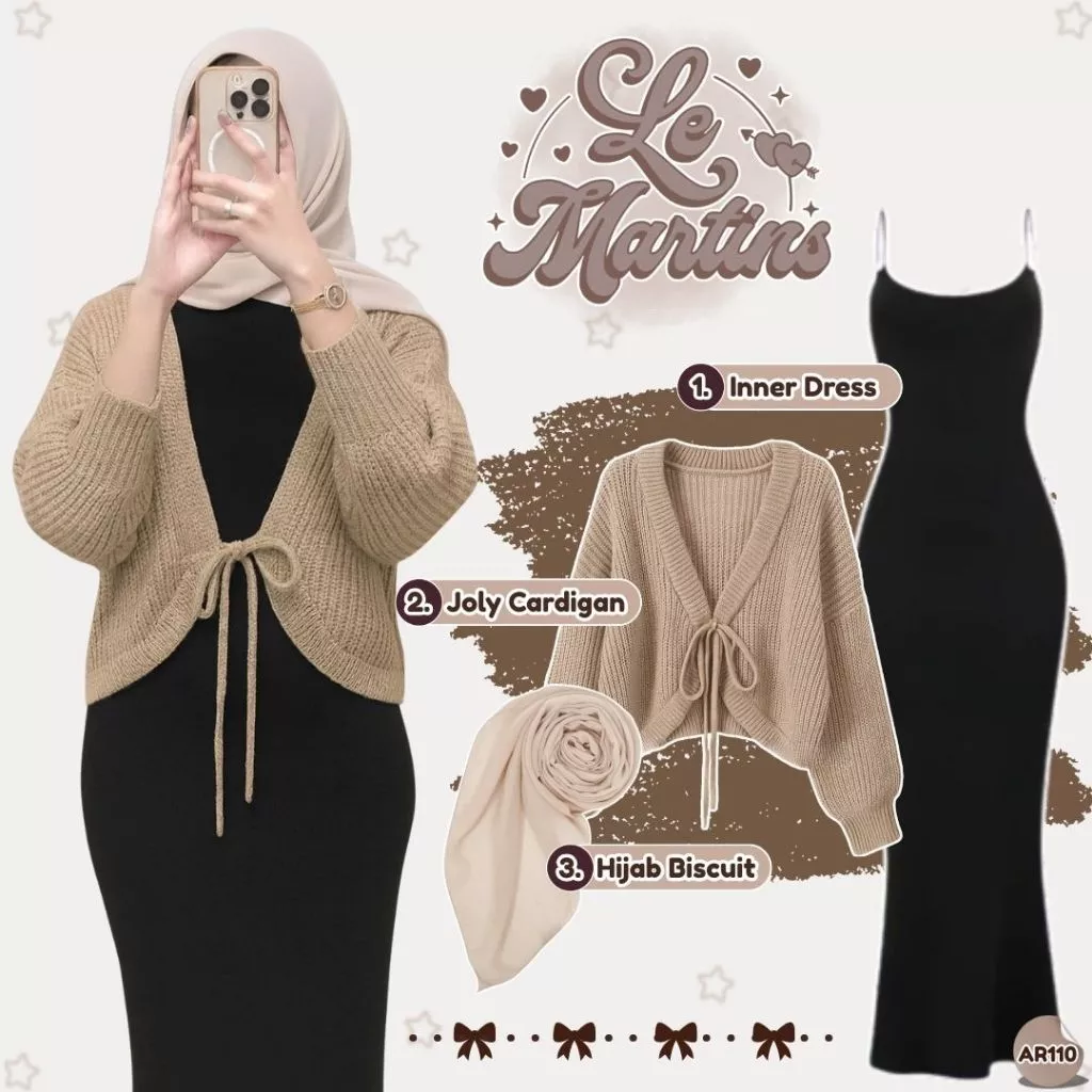 One Set Wanita Kekinian Cardigan Joly Inner Dress Hijab Biscuit AR110