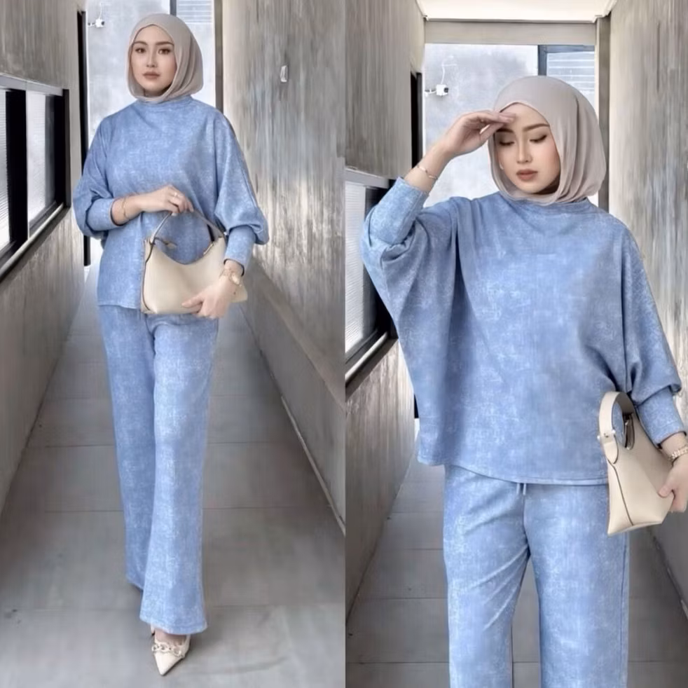 Oneset Knit Denim Premium Wanita Terbaru Viral Kekinian Bahan Stretchy Tebal Anti Kusut Cuttingan Ba