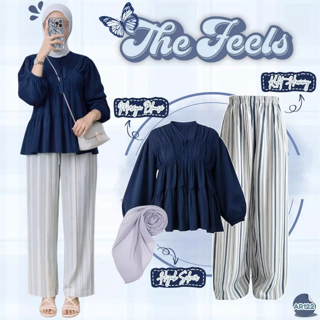OOTD Wanita Mireya Blouse Kulot Hommy Hijab Silver Hangout AR122