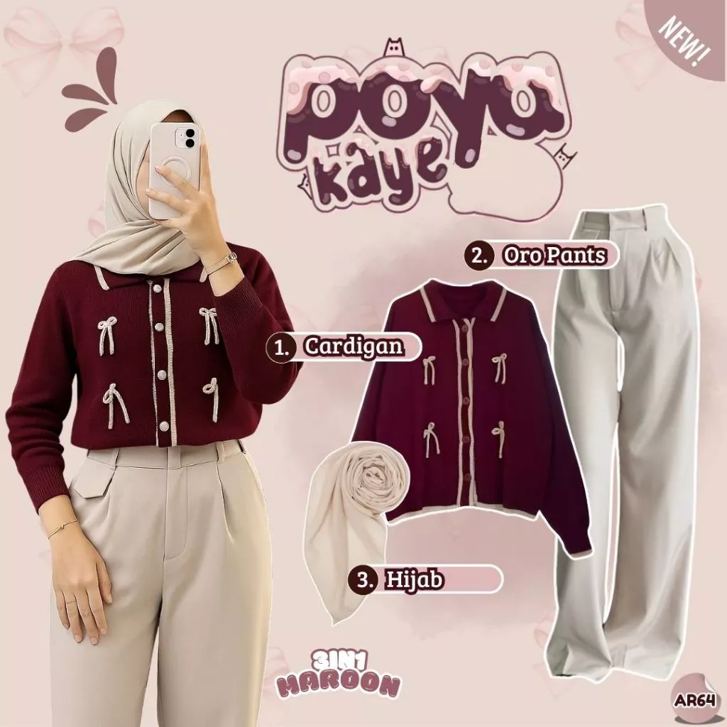Ootd Korea Style Cardigan Keiko Oro Pants Hijab AR64