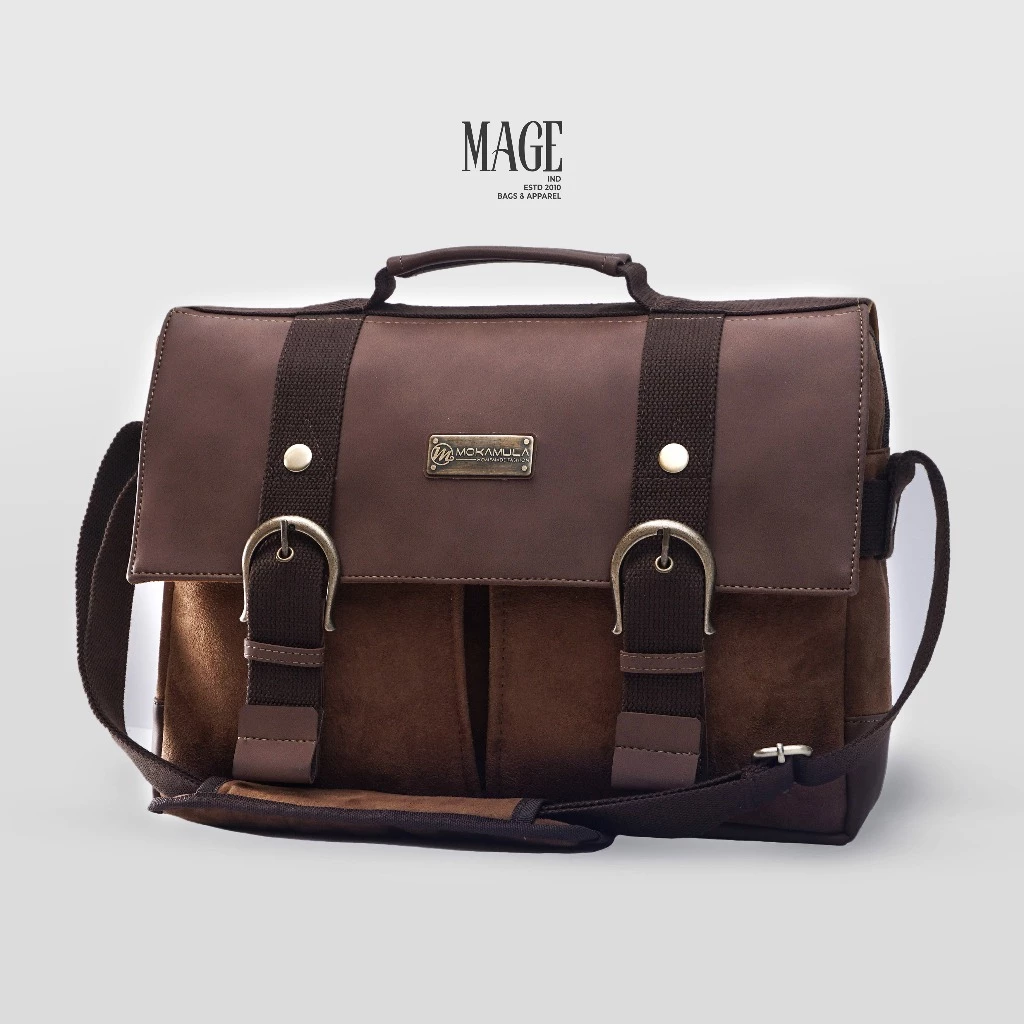 MAGE Postbag Messenger Bag | Tas Selempang Pria Premium | Sling Bag Sintetis Leather | Fit in Laptop 14 Inch