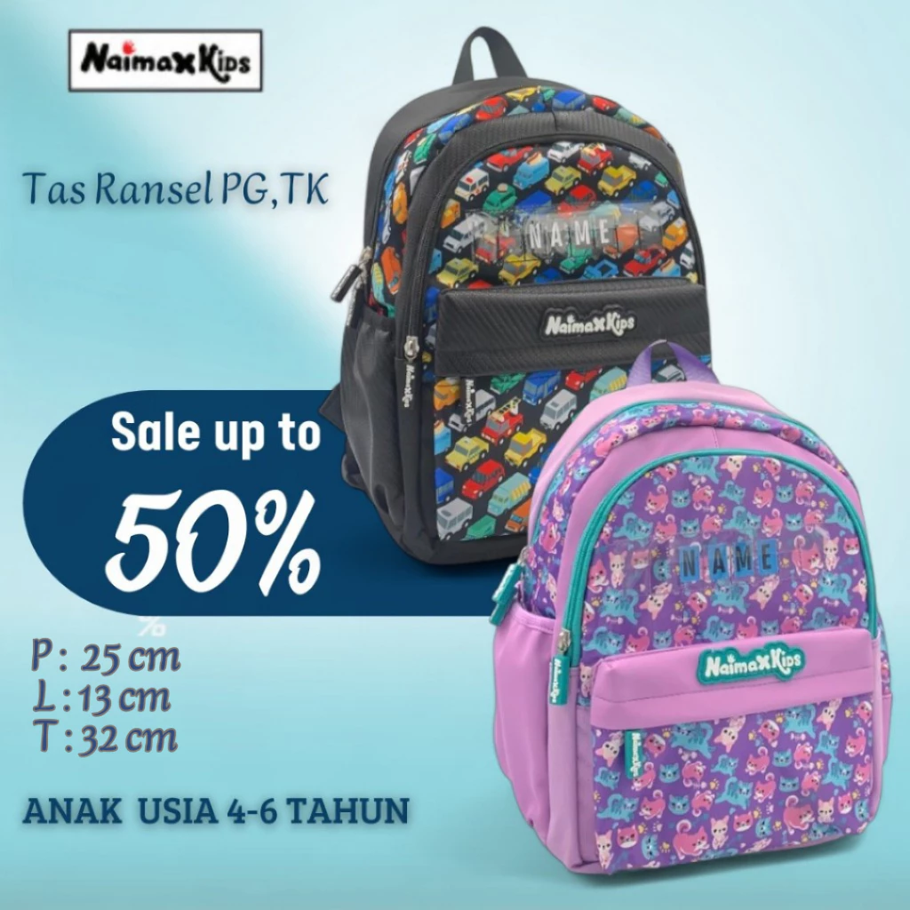 Tas Sekolah Anak PAUD TK Medium Perempuan Laki-Laki Ransel | Naimax Kids | Tas Sekolah Anak Karakter