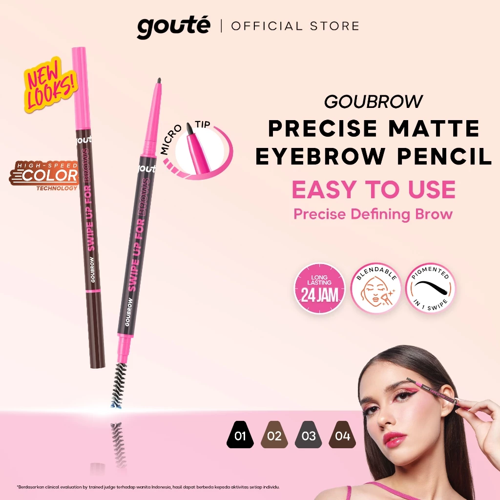 Goute Matte Eyebrow - Pensil Alis putar Long Lasting upto 12H | Buildable & Blendable Precise Tip & Soft Spoolie Goubrow