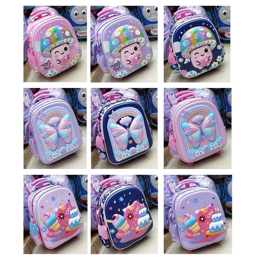 PROMO TROLLEY Roda TAS TROLI DORONG ANAK PEREMPUAN SEKOLAH TK / PAUD Motif Kuda PONY SUN EMBOS TIMBUL ( Sun Gemez Meow Sugar Gogo Kumbang  )