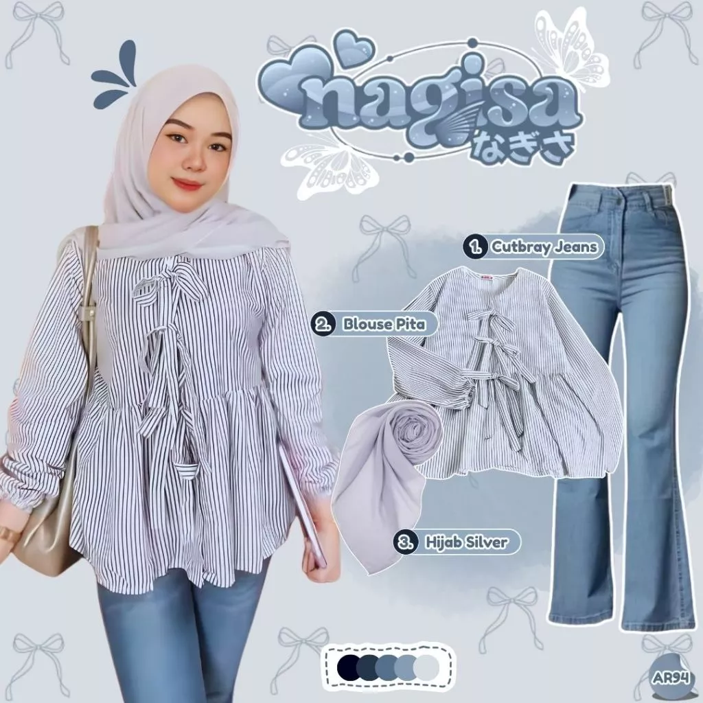 OOTD Blouse Pita Stripe + Cutbray Jeans + Hijab | Look Cute & Casual Hijabers Setelan Ngampus - AR94