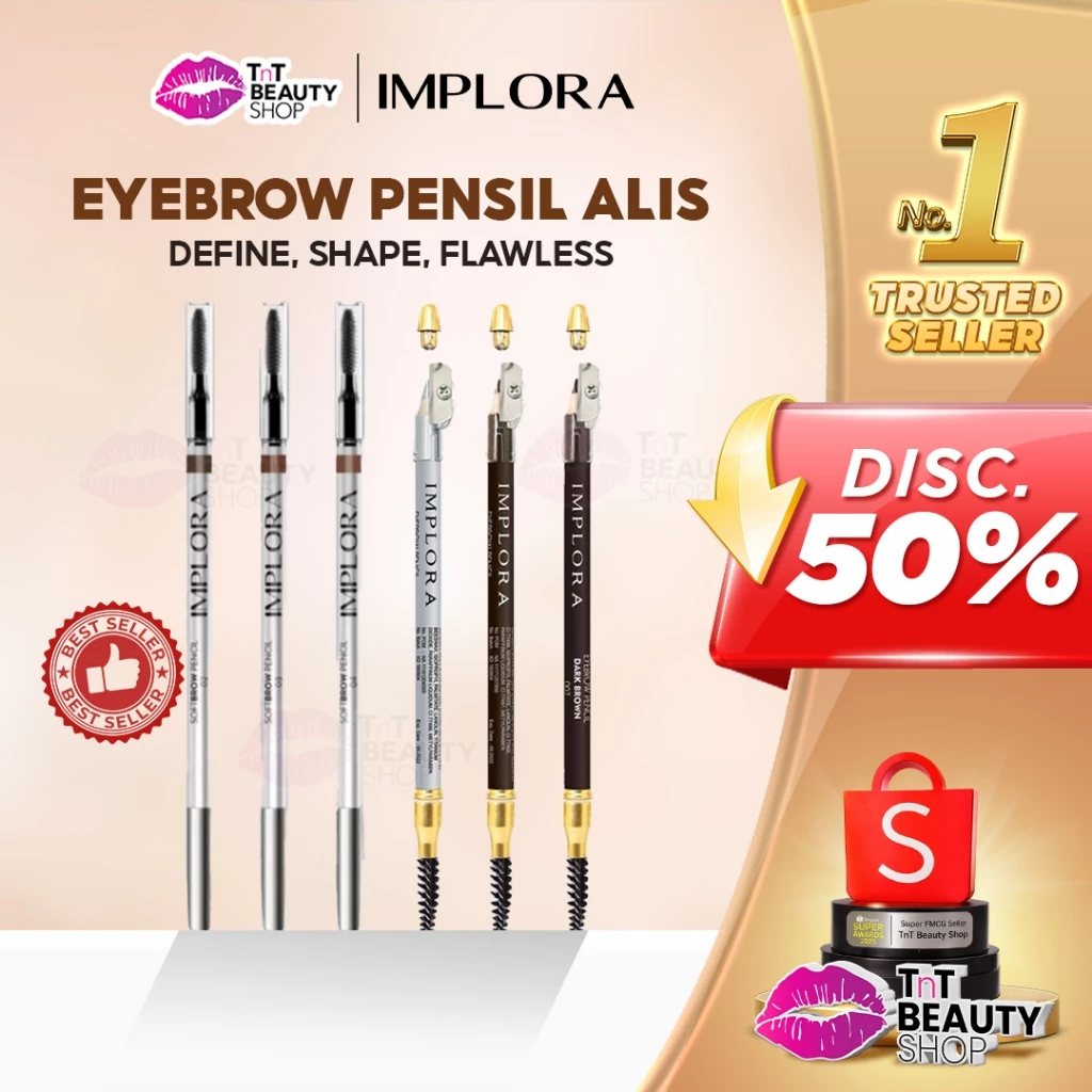 IMPLORA Eye Brow Pencil 2 IN 1 Long Lasting - Pensil Alis ( PENSIL + SERUTAN + SIKAT ) | TnT Beauty Shop