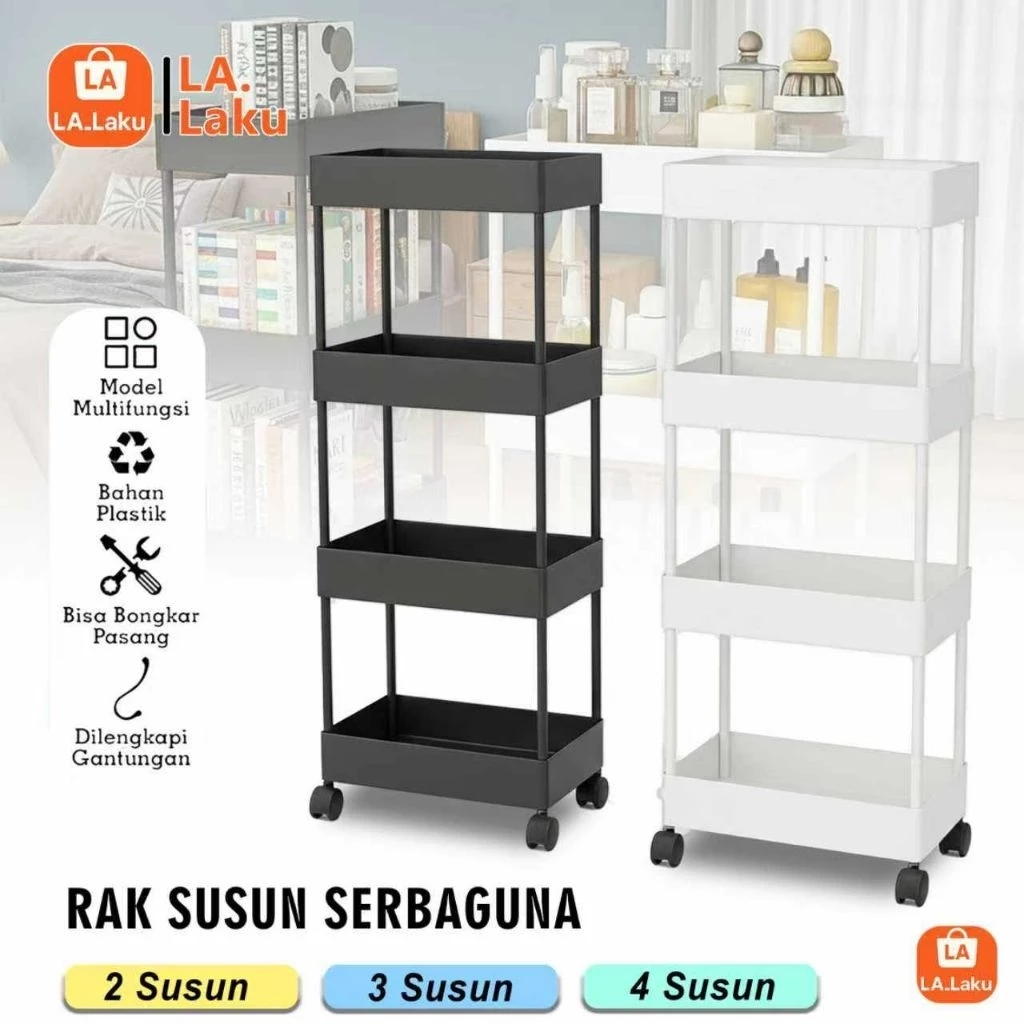 Rak Troli 4 Susun/Rak Dapur/ Rak Serbaguna Rak Model Segiempat Plastik Kokoh Kuat