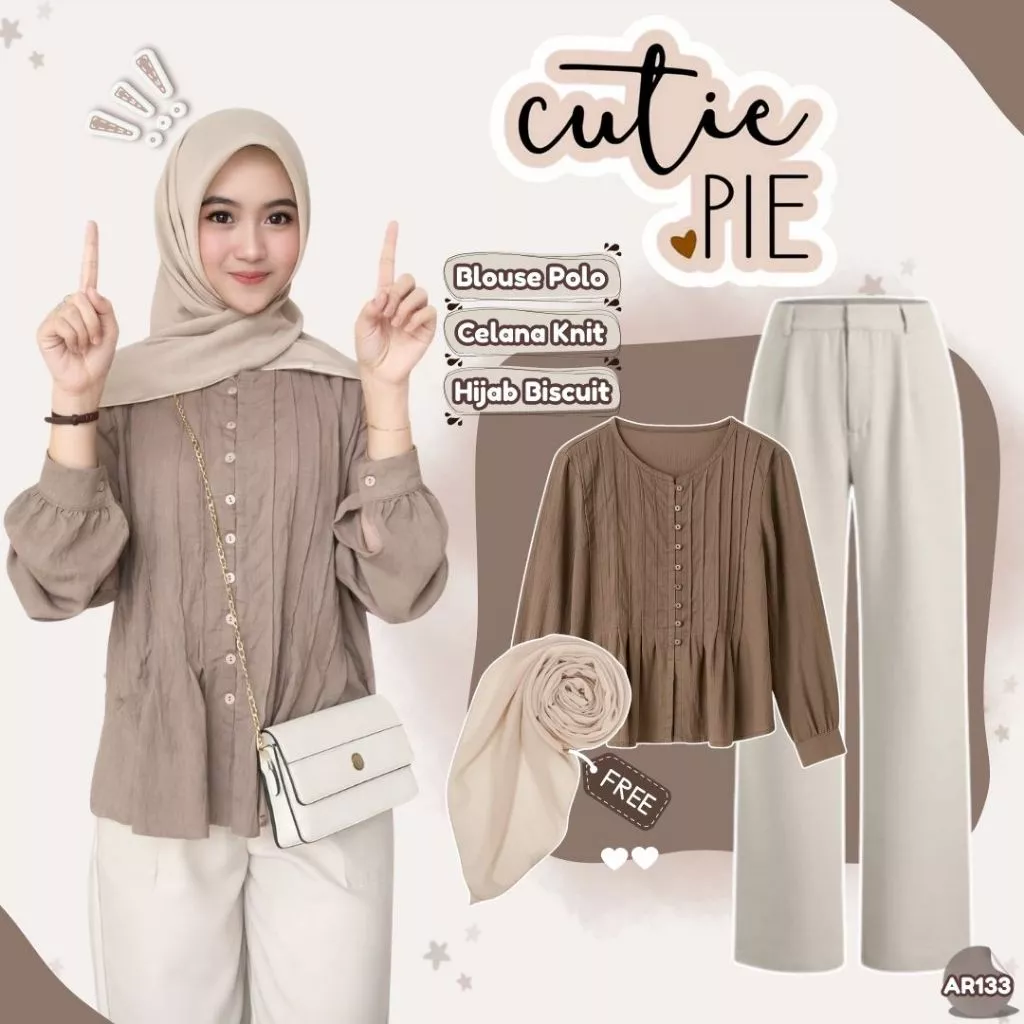 Outfit Remaja Simple Blouse Celana Knit Free Hijab OOTD AR133