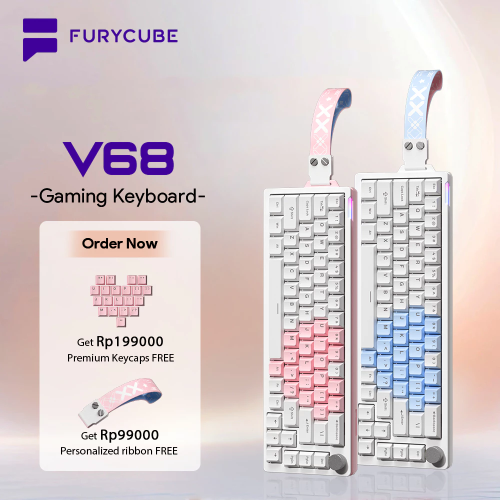 [NEW DESIGN] FURYCUBE V68 Mechanical Gaming Keyboard 3pin Hotswap Metal Knob Rgb Backlit Wired Office Keyboard
